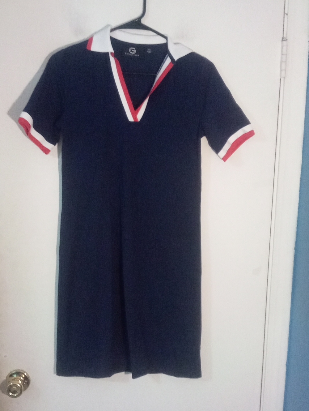 G By Giuliana Navy Polo-Style Knit Dress XXS New NWOT Red & White Trim